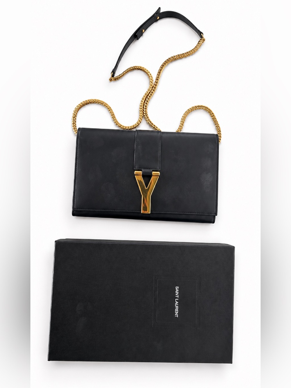 SAINT LAURENT Cassandre YSL Black Leather Chain Wallet Bag • Pre Owned - Picture 5 of 5